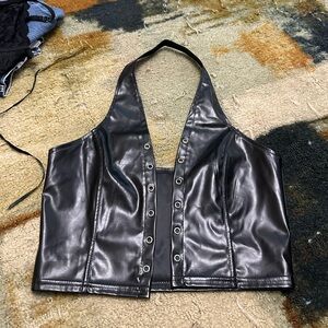 Amazon Black Faux Leather Halter Tank Top